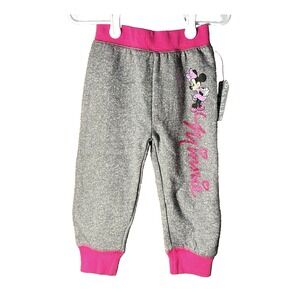 Disney Minnie Mouse Girls Fleece Sweat Pants Grey Pink Size‎ 4 New